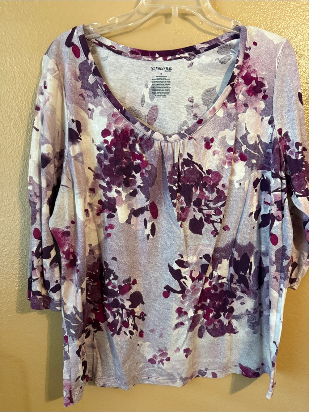 St. John's Bay Lavender and Plum Floral Scoop-Neck Long Sleeve Top